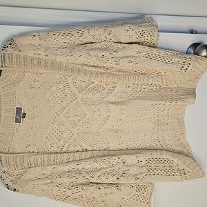 JM Collection Cream Crochet Cardigan Sweater‎